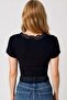 Black V-Neck Lace Detailed Crop Blouse Alc-X15433 - 5