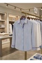 قميص نسائي ذو أكمام وياقة عصرية بقطع قماش مخيطة معاً مخطط قطن لو من ماركة Modern Fit - 5