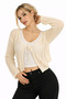 Beige Lace-Like Knit Tie-Detail Cotton Women's Cropped Cardigan - 7