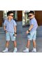 Boy's Polo Collar T-Shirt and Shorts Set-23021 Gray - 2