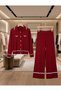 Women's Gold Buttoned Line and Pocket Detail Collar Cardigan Trousers Knitwear Suit - 5
