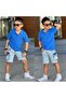 Boy's Polo Collar T-Shirt and Shorts Set-23021 Blue - 2
