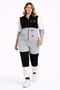 Women's Plus Size Grey-White, Satin and Stone Detailed Pocketed Tracksuit Set 65N39428 - 5