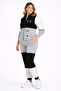 Women's Plus Size Grey-White, Satin and Stone Detailed Pocketed Tracksuit Set 65N39428 - 4