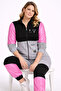 Women's Plus Size Grey-Pink, Satin and Stone Detailed Pocketed Tracksuit Set 65N39428 - 6