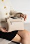 Women's Beige 7-Compartment Crossbody Leather Shoulder Bag — Multi-Compartment Zippered Daily Use Hand and Shoulder Bag - 3