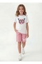 Round Neck T-Shirt with Colorful Capri Print Detail Summer Girls' Top and Bottom Set - 3