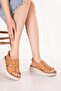 Genuine Leather Comfort Sole Comfortable Daily Sandals Imk.2203 Tan - 6