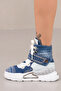 Stone-Embellished Denim Boots for Women Summer Metal and Applique Detail - 3