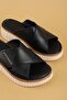 Genuine Leather Comfort Sole Comfortable Daily Slipper Imk.2205 Black - 3