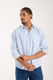 Bb Club Rio Oxford Stretch Cotton Blend Oversized Fit Blue Classic Collar Men's Striped Shirt - 2