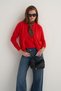 Women's Viscose Knitwear T-Shirt Cardigan Set Red - 6