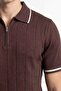 Striped Patterned Zippered Polo Collar Regular Fit Knitted Fine Knit Men's T-Shirt - 4