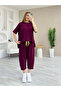 Women's Short Sleeve Crew Neck Viscose Two Thread Blouse and Pants Double Set - 2