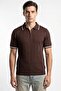 Striped Patterned Zippered Polo Collar Regular Fit Knitted Fine Knit Men's T-Shirt