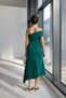 Emerald Green Collar and Skirt Asymmetrical Detail Crepe Fabric Midi Length Dress - 2