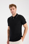 AClub Sierra Örme Kumaş Viskon Karışımlı Slim Fit Siyah Polo Yaka Erkek Düz Polo Shirt - 4