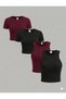 Women's 4-Pack Corded Fabric Ribbed Knit Cotton Pack Body-Fitting Crew Neck T-Shirt-Tank Top Set C Cropped Blouse