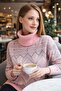 Women's Kilim Rug Patterned Soft-Textured Turtleneck Knitwear Sweater 7590 Pink - 2