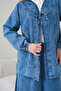 Women's Embroidered Wide Fit Long Summer Denim Kimono Double Set - 5