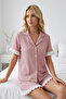 Ruffle Detail Wrinkled Fabric Buttoned Short Shorts Pajama Set 6021 - 2
