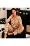 Cream Coffee Color Heart & Bow Pattern Shirt Collar Buttons Milan Spring Fabric Women's Pajamas Set - 2