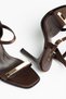 Women's Brown Satin Blunt Toe Sandals Metal Buckle Detailed Stiletto Heel U - 4