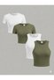 Women's 4-Pack Corded Fabric Ribbed Knit Cotton Pack Body-Fitting Crew Neck T-Shirt-Tank Top Set C Cropped Blouse