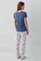 Women's Short Sleeve Pajama Set 50% Cotton 50% Modal – Patterned Pajama Bottoms with Pockets, Full Length - 4