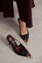 Viper Black Patent Leather Gold Framed Stone Accessory Detail Pointed Toe Women's Heeled Shoes
