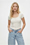 Women's Angela Lux Touch Snap Fastener Short Sleeve Ecru Knitted Blouse - 4