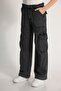 Girl's Pocketed Cargo Jeans - Black Denim Pants-04055 - 2