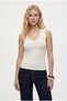 Women's Fancy Lux Touch V-Neck Lace Detailed Sleeveless Ecru Knitted Blouse - 4