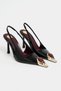Viper Black Patent Leather Gold Framed Stone Accessory Detail Pointed Toe Women's Heeled Shoes - 5
