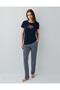 Women's Summer Short Sleeve Pajamas Set – 50% Modal 50% Cotton, Patterned Long Bottom, Printed - 2