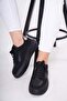 Women's Black Lace-Up Thick Soled Sneakers Sneakers