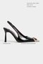 Viper Black Patent Leather Gold Framed Stone Accessory Detail Pointed Toe Women's Heeled Shoes - 3