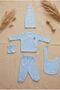 5 Piece Hospital Discharge Set Double-Breasted Top and Bottom Gloves Hat and Apron Set Organic 100% Cotton Blue - 3