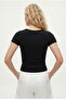 Women's Angela Lux Touch Snap Fastener Short Sleeve Black Knitted Blouse - 5