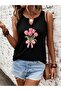 Women's Floral Printed Half V-Neck Sleeveless Regular Fit Casual T-Shirt
