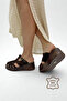 Brown Suede Genuine Leather Women's Wedge Heel Slipper Of602 - 3