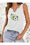 Women's Floral Printed Half V-Neck Sleeveless Regular Fit Casual T-Shirt