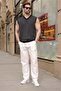 Black V-Neck Striped Sleeveless Knitwear T-Shirt E7179 - 2