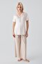 Short Sleeve Striped Buttons Woven Cotton Piece Stretchy Viscose Maternity Dressing Gown Pajama Set - 4