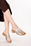 Genuine Leather Short Heeled Daily Perforated Shoes Slipper Ez.1129Al Gold - 5