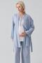 Short Sleeve Striped Buttons Woven Cotton Piece Stretchy Viscose Maternity Dressing Gown Pajama Set - 5