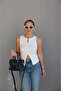 Women's Zip Detail Sleeveless Blouse Ecru 10836 - 2