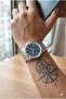 Silver Round Case Men's Wristwatch |   42 mm Steel Case, Silver Metal Band, Navy Blue Dial - 3