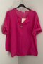Women's Italian Fuchsia Button Detailed 3/4 Sleeve Oversized Casual 100% Cotton Blouse Tunic - 2