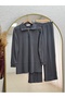 Sude Shoulder and Front Stitched Half-Zipper Trousers Set-Mf1845 Anthracite - 2